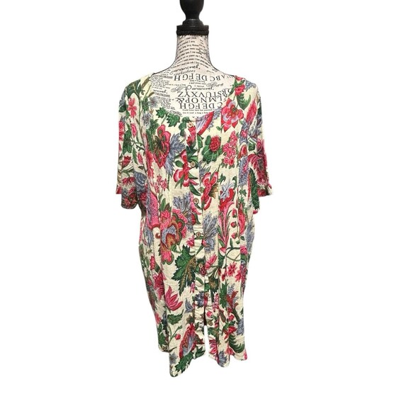 Roamans 1X Button V-Neck Pintuck Floral‎ Print Whimsical Fairy Cottagecore Boho - Picture 1 of 7